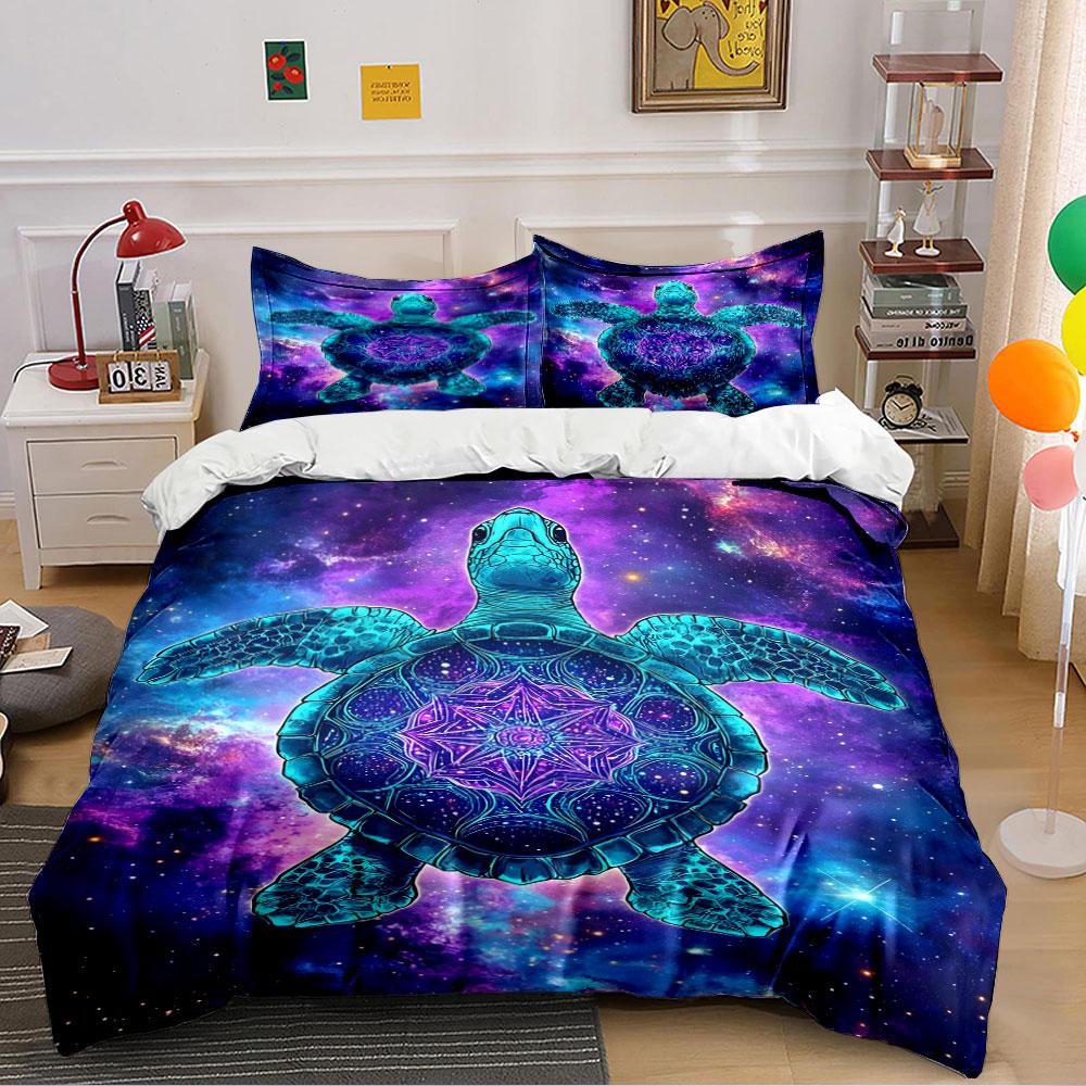 Cosmic Turtle with Galaxy Art Bedding Duvet Cover Set (1*Duvet Cover 2*Pillowcases, without duvet insert)