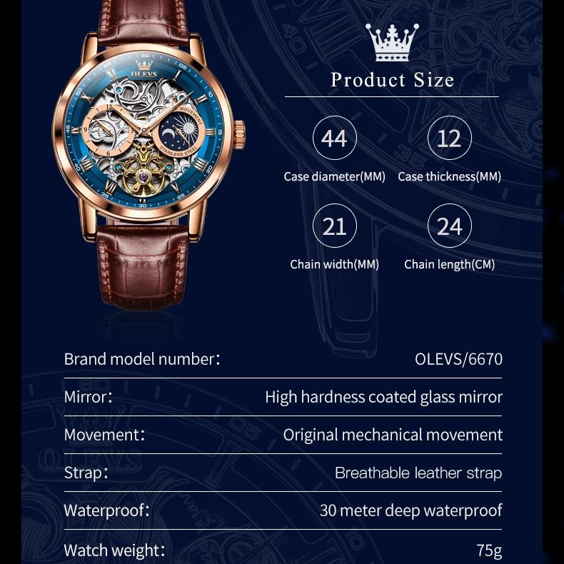 OLEVS Брендовые часы Механические часы Многофункциональные мужские часы с большим циферблатом Мужские часы