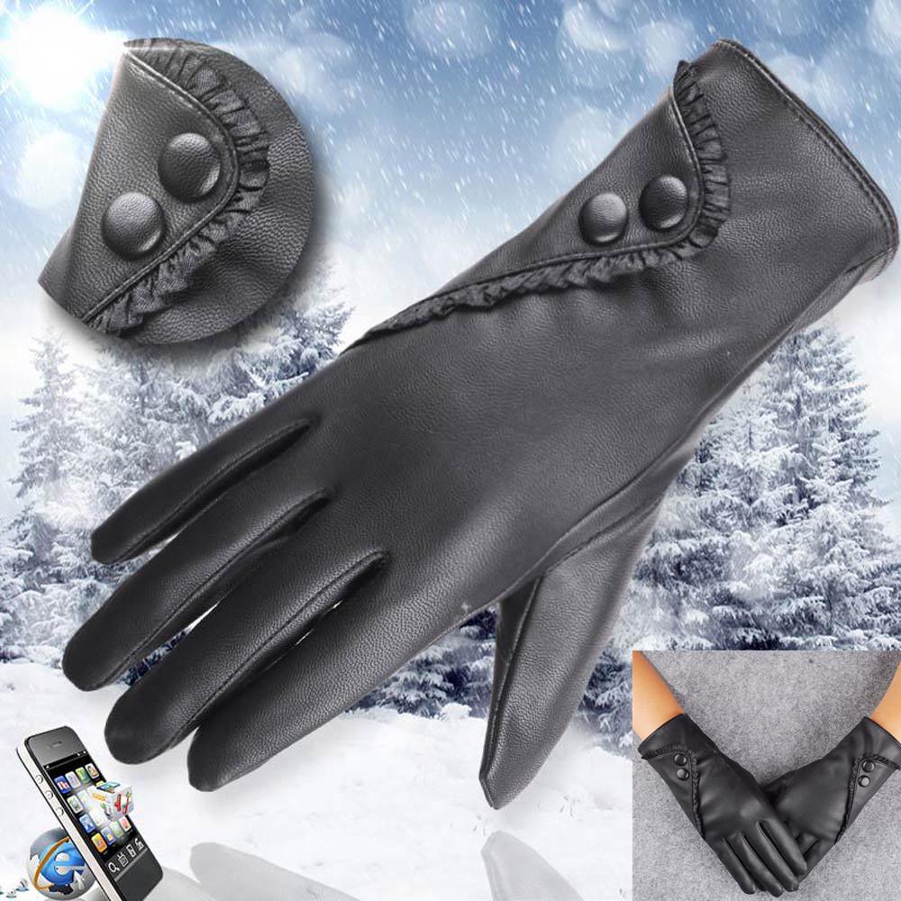 Novel Fashion Women Lady Soft Leather Gloves Winter Warm Mitten Xmas Gift Black