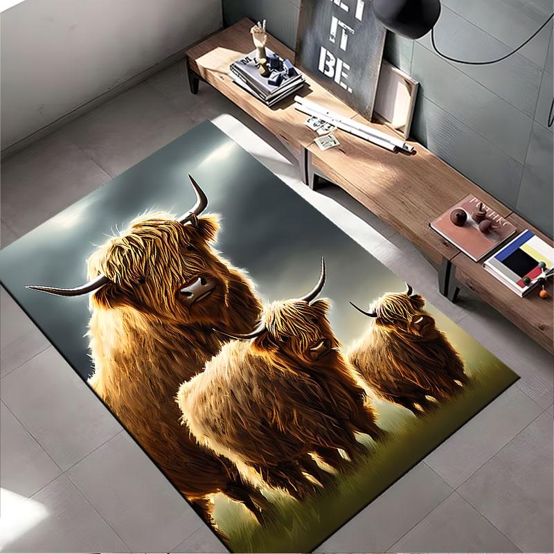 Highland Cows Nature Artwork suitable as a non-slip mat for the living room or bedroom sofa