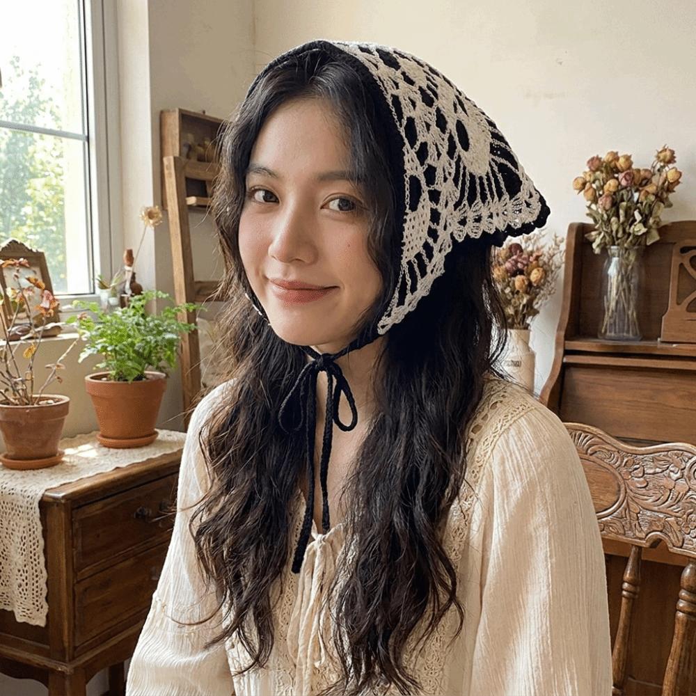 Bat Triangle Scarf Cotton Material Knitted Hollow Headband Halloween Headscarf Women Girls