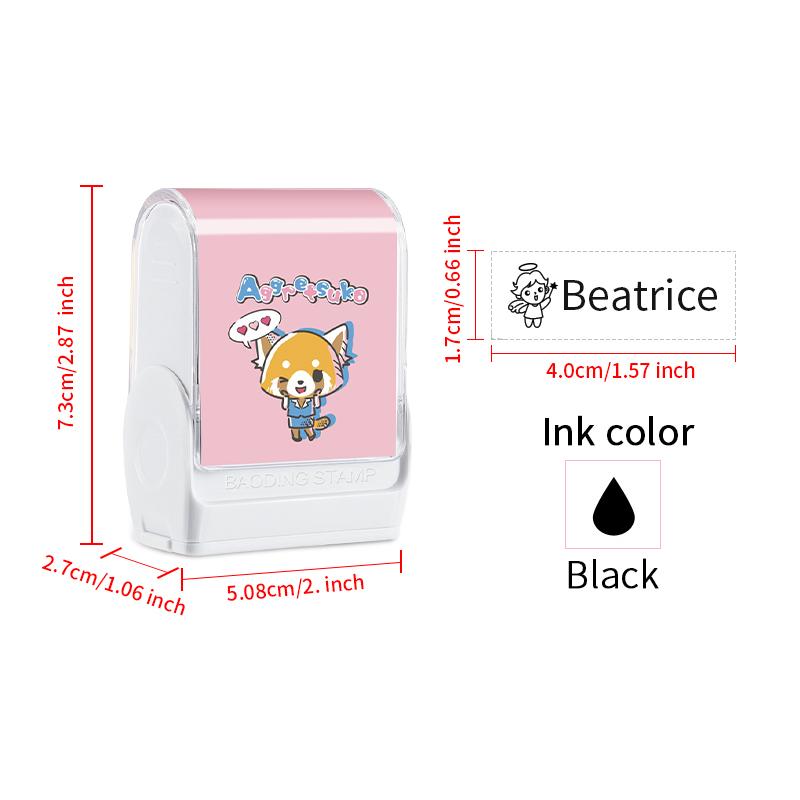 Custom Aggressive Retsuko Name Stamp with Waterproof Ink Designs, Self-Inking Signature Seal for Marking School Supplies