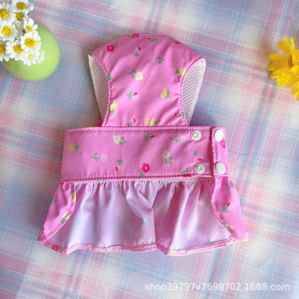 Ins Wind Fresh Floral Chest Back Skirt Pet Dog Dog Cat Clothes Spring Summer Autumn Models Go Out Traction Breathable Than Bear