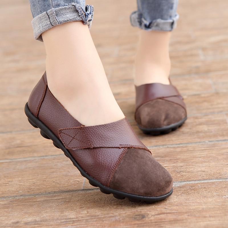 Woman's Flats Shoes Woman Soft Genuine Leather Big Size 35-44 Mocassin Boat Shoes for Women Hook Loop Mocasines De Mujer