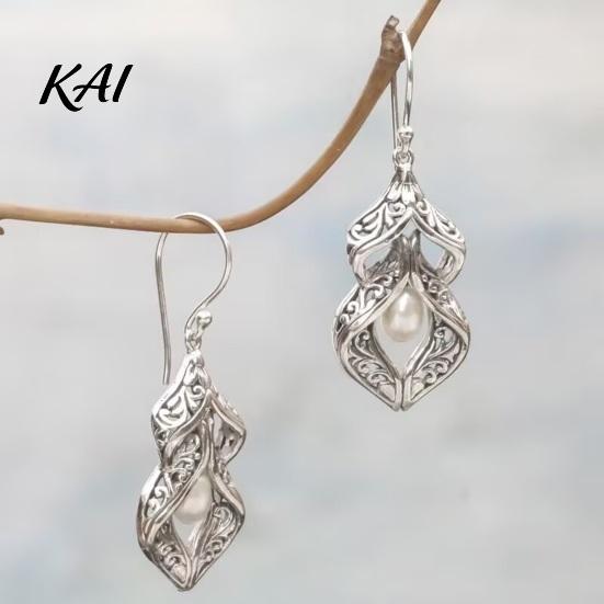 Artistic Bohemian Aesthetic Jewelry 1 Pair Women Retro Drop Earrings, Vintage Carved Faux Pearl Fashionable Alloy Earrings for Dresses Dangle