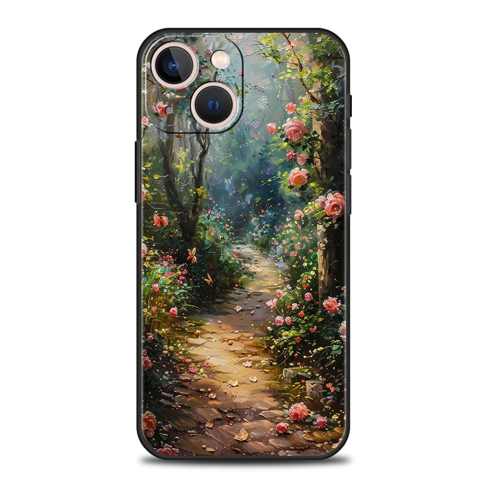 Чехол для телефона с картиной маслом цветов для iPhone 17 16 15 Pro Max 11 12 13 14 7 8 Plus SE 2020 X XR XS Мягкий черный