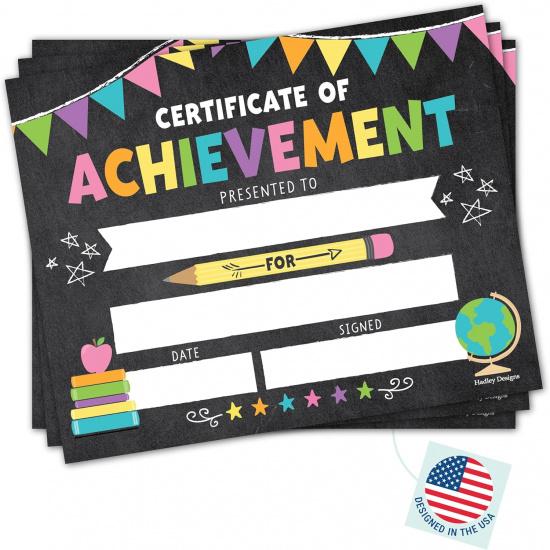 Hadley Designs Certificate Of Achievement Awards - 25 Student Award Certificates For Kids, 8x10 Blank Award Certificate Paper, Preschool &