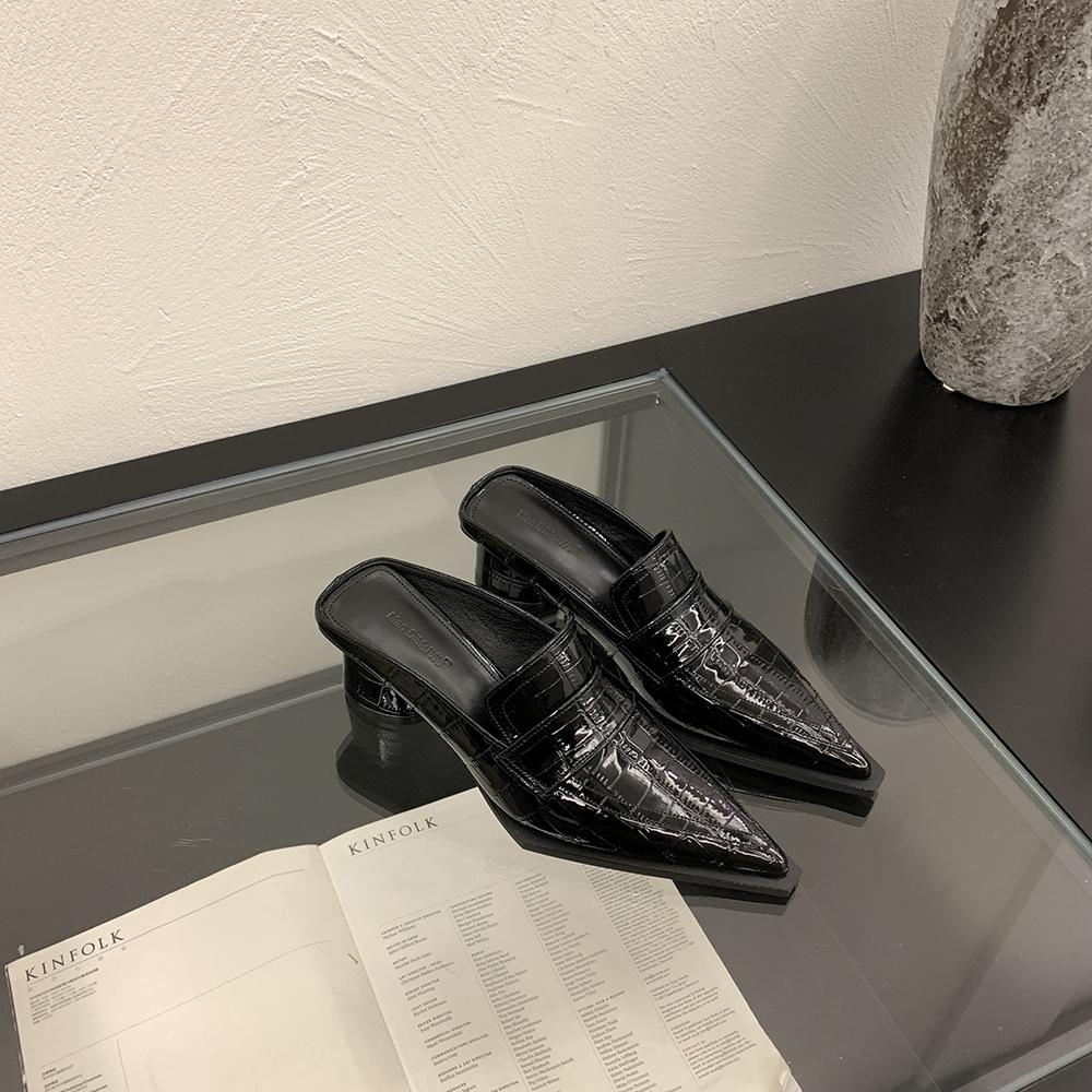 Мода Модные женские тапочки с острым носком Туфли на высоком каблуке Черные Коричневые Серебряные Летние туфли на открытом воздухе Туфли-мюли Женские 35-39