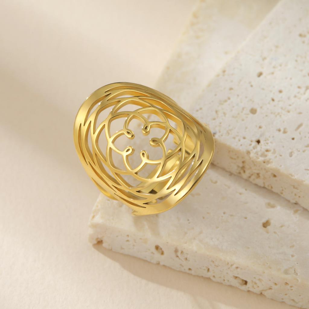 Rose of Venus Mandala Rings for Women Stainless Steel Adjustable Finger Rings Sacred Geometry Jewelry Symbolic Love