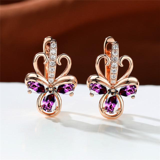 Роскошные женские серьги с радужным цирконием, маленькие серьги-клипсы цвета розового золота для женщин, изящные свадебные серьги с кристаллами и цветами