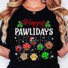 Dog Paw Print Christmas T-shirt for Women, Kawaii Cartoon Y2k T-shirt, Streetwear, Harajuku Round Neck T-shirt, Women's Clothing