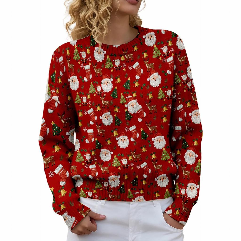 Women's Fashion Christmas Print Stylish Elegant Long Sleeve Top
