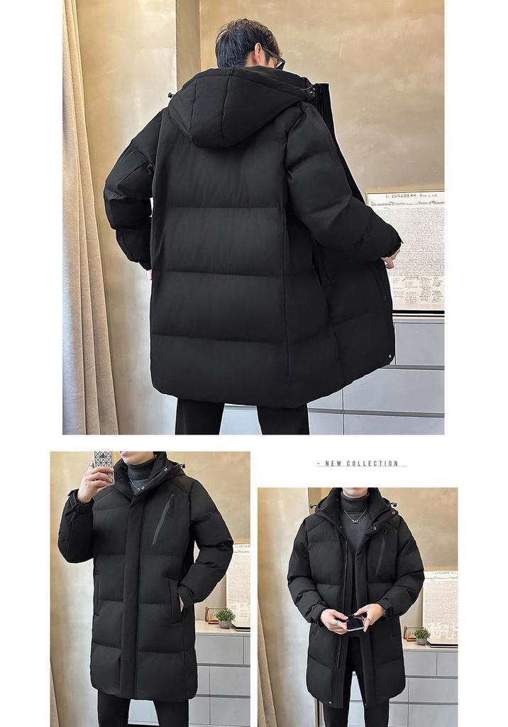 Men's Winter Trendy Mid-Length Hooded Cotton Jacket, Hong Kong Style, Korean Version, Plus Size Available