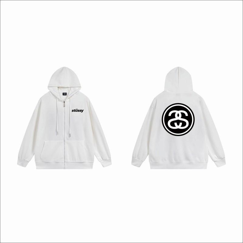 Unisex Hooded Zip-Up Fleece-Lined Sweatshirt With Letter Print Loose Fit Cotton Long Sleeve Men Women
