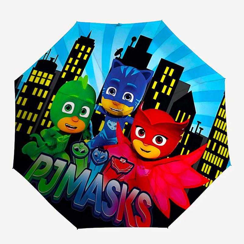 1pc PJ Masks Automatic Folding Umbrella, Portable 3-Fold Design with 8-Bone Iron Frame, Outdoor for Fans, Travelers, Everyday Use, Gift for Enthusiast