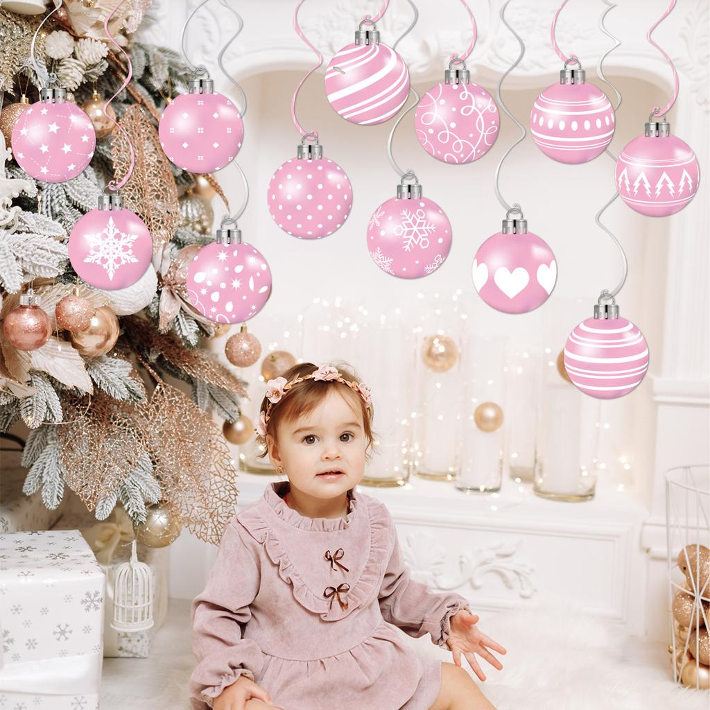 New Style, Christmas Theme, Pink, Paper, Christmas Ball, Spiral Pendant, Party Scene Decoration, Decorative Supplies