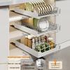 Выдвижной органайзер для кастрюль и сковородок из нержавеющей стали с лотком для столовых приборов и сушилкой для посуды