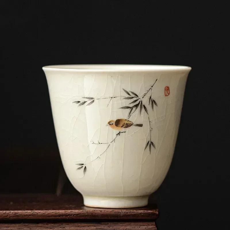 Retro Ice Crack Ceramic Teacup Meditation Cup Handmade Boutique Tea Bowl Chinese Porcelain Tea Set Accessories Master Tea Cup