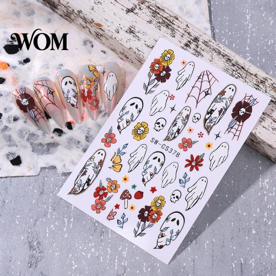 Decorative Nail Art Supplies Halloween Stickers, Ghost Flower Skull Spider Web Self-Adhesive Adhesive Stickers Manicure Decals, DIY for Women