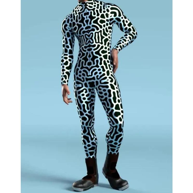 Креативный мужской комбинезон с нерегулярными линиями, 3D комбинезон в стиле киберпанк, боди на Хэллоуин, карнавальный костюм, комбинезон для выступлений, костюм зентай