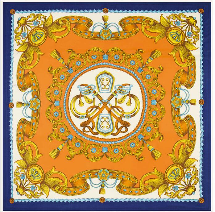 New Luxury Brand Design Sago Cycas Palm Tree Winter Square Scarf 130cm Twill Silk Scarf Women Kerchief Scarves For Ladies