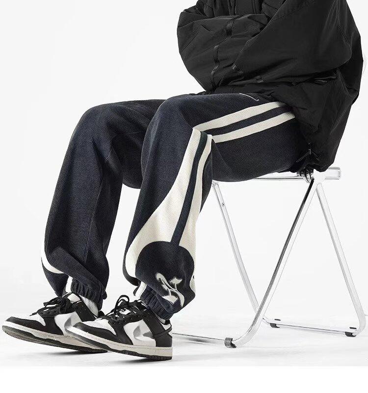 Мужские осенние вельветовые спортивные штаны контрастного цвета, винтажные теплые спортивные штаны, уличная одежда, свободные повседневные брюки в полоску