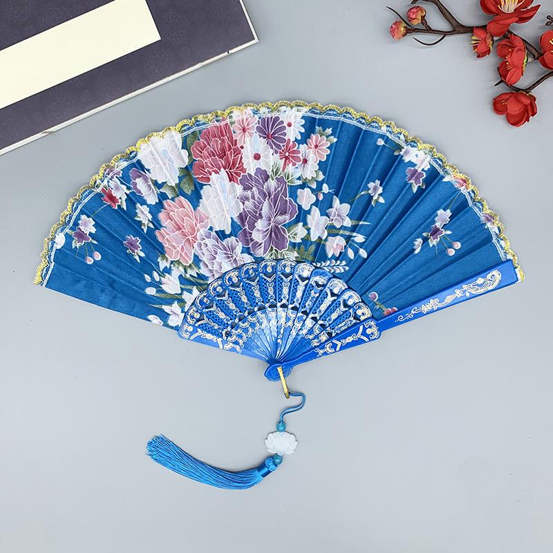 1 шт. Складной веер Элегантный и роскошный цветочный узор Винтажный танцевальный веер Модный китайский стиль Ручной штампованный дизайн