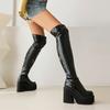 Лакированные кожаные высокие сапоги для женщин, готические длинные сапоги на платформе и толстом каблуке, сексуальная женская обувь на молнии, осень-зима