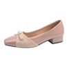 Thick Heel Fairy Patent Leather Bow Single Shoes Light Mouth Square Head Commuting Splicing Low Heel Shoes Gentle Red Nude
