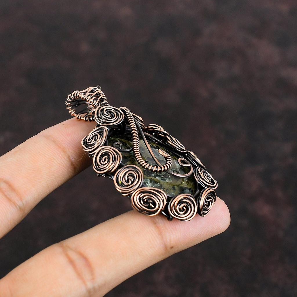 Copper Seraphinite Pendant Copper Wire Wrapped Jewelry Gemstone Copper Pendant Wire Wrapped Pendant Handmade Brand New Jewelry Gift For Him