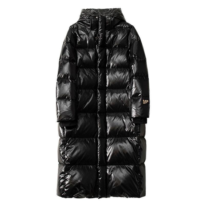 Women's Winter Autumn Hooded White Duck Down Jacket Coat Loose Long Solid Color Big Pocket Windproof Down Coat