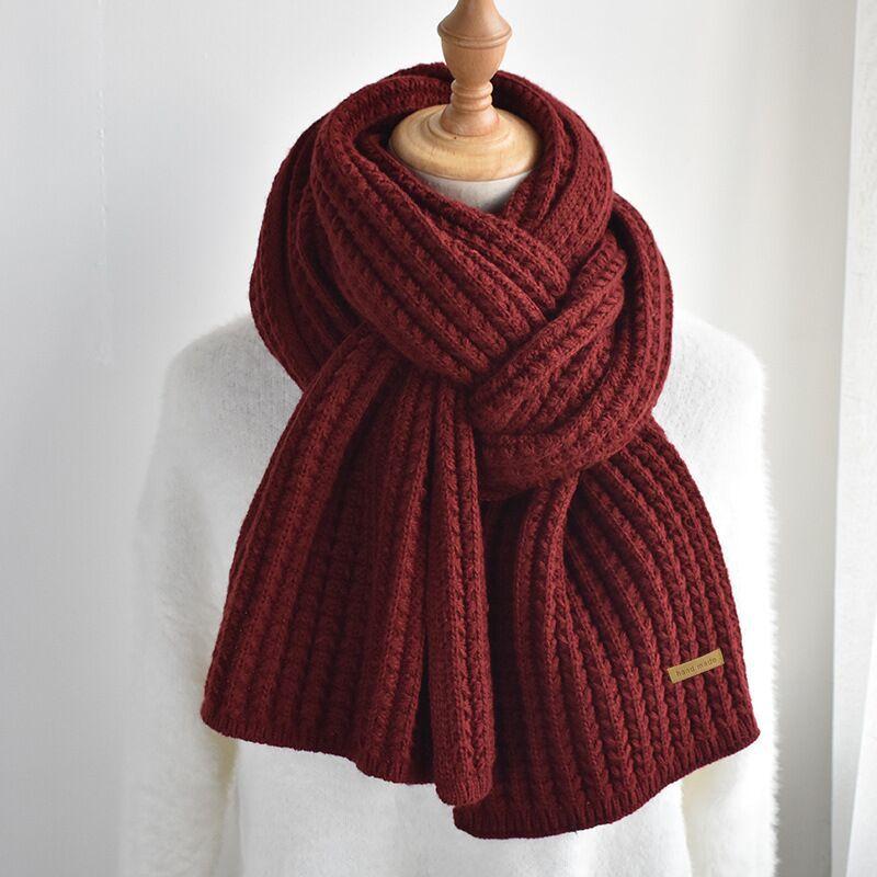 Ins Harajuku Style Coarse Wool Knitted Scarf Women's Winter Korean Version of The Wild Warmth Japanese Students Solid Color Scarf Trend