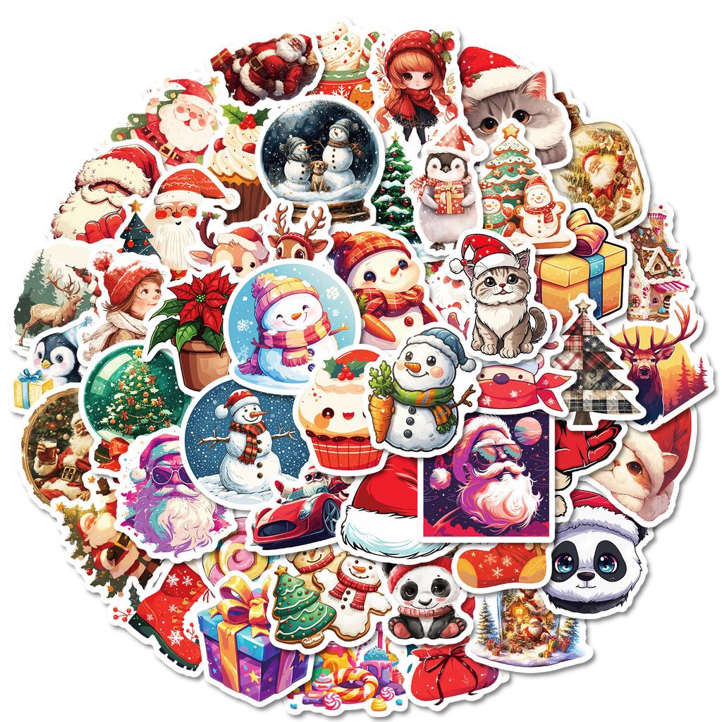 50 Christmas Cartoons Animal Graffiti Stickers Party Decorations Holiday Celebrations Cat Snowman Cute Wind Stickers