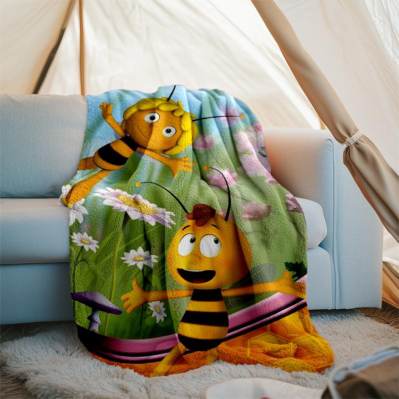 Maya Bee Theme Printed Blanket Perfect For Couch Bed Travel Outdoor Use Machine Washable Cozy Durable