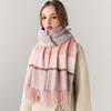 100 Pink Pure Wool Scarf Women's Winter Fashion Plaid Scarf Thickened Warm Shawl Premium Gift