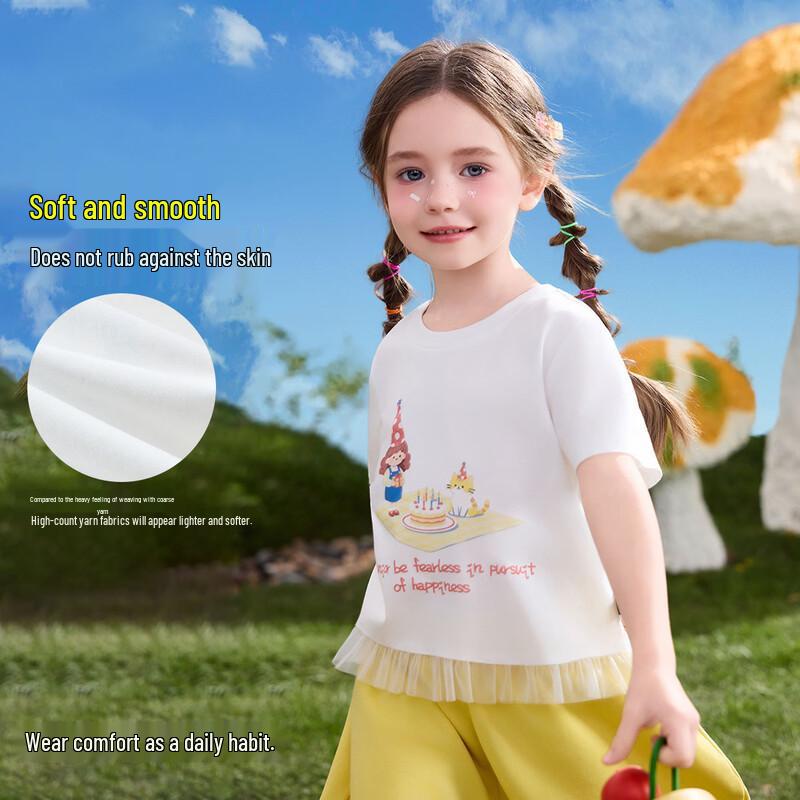 ASK JUNIOR Girls' Lace Ruffle Short-Sleeved T-shirt