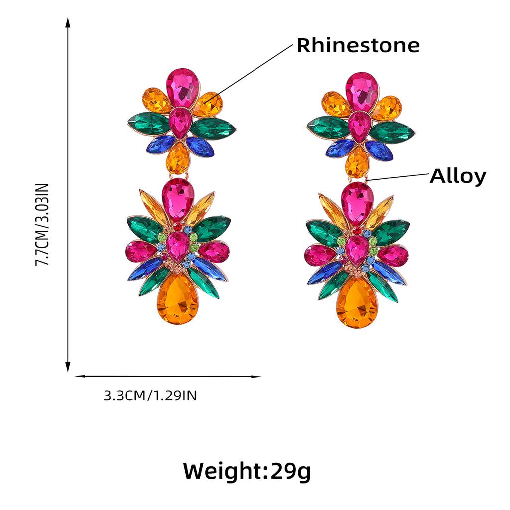 Crystal Flowers Dangle Geometric Earrings For Women Pendientes Bride Wedding Party Vintage Jewelry