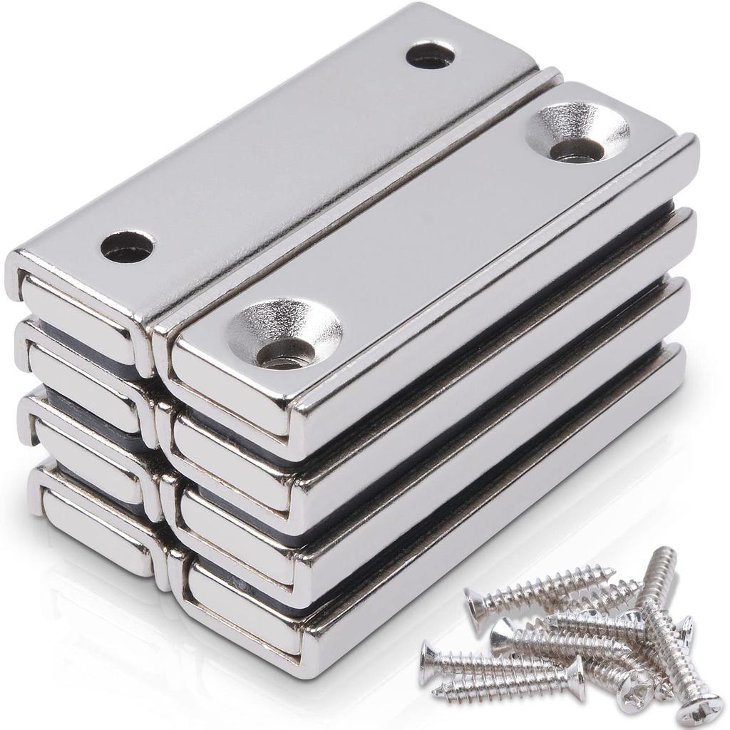 MAGXCENE Сверхсильный неодимовый потайной винт Прямоугольный квадратный для промышленного и наружного настенного монтажа 8 штук магнитов, 40x13.5x5мм, отверстие 3.5мм,