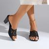 Elegant Hollow Out Breathable Slippers Women 2025 Summer Square Toe Super High Heel Black Slides Luxury Glitter Party Sandals
