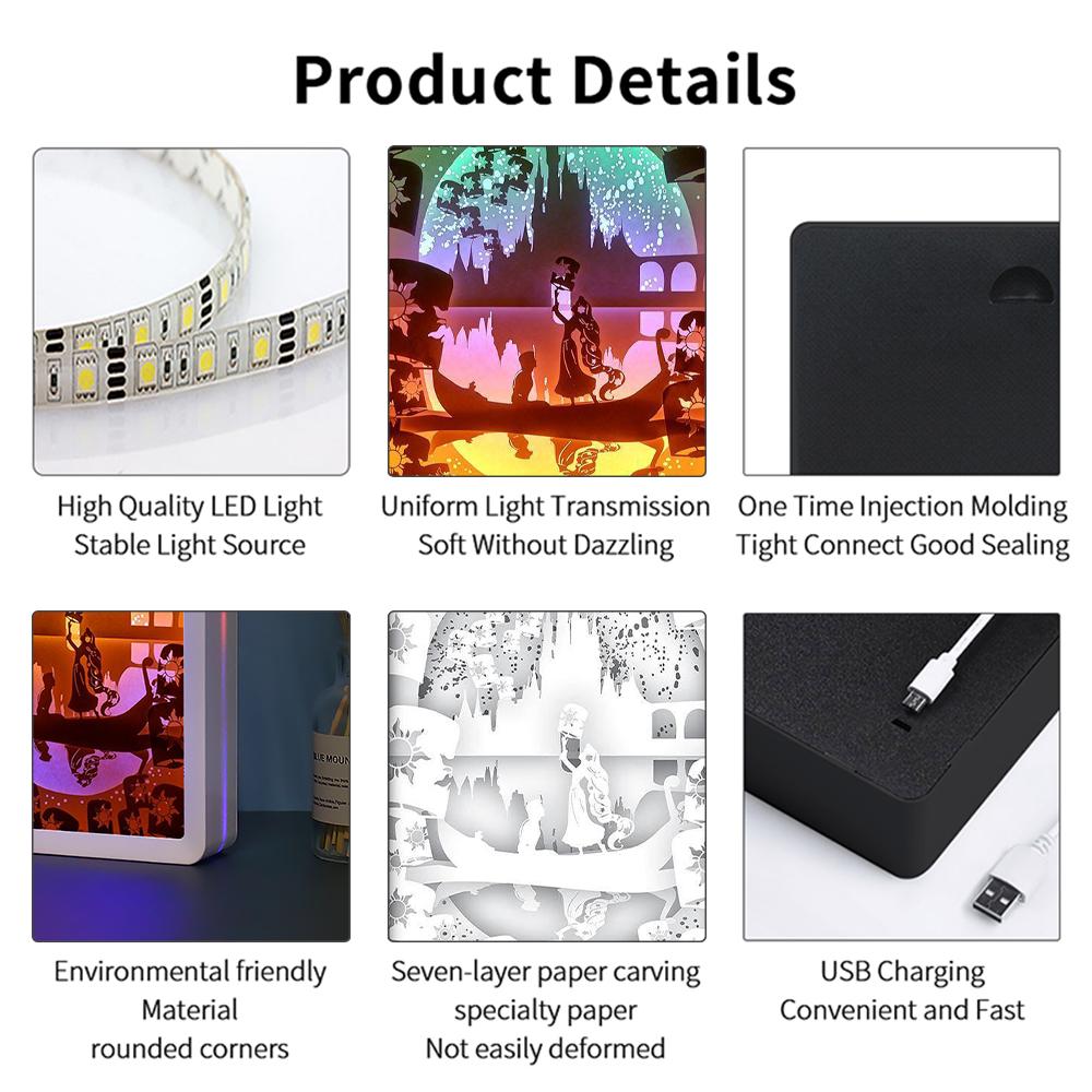 Аниме световой короб 3D светодиодный ночник принцесса Diy вырезанная из бумаги теневая коробка световая рамка картина атмосфера свет декор комнаты детский подарок