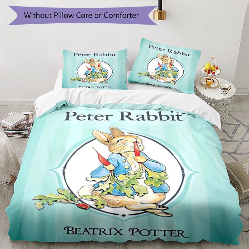 3pcs Peter Rabbit2 Design Cover Set - HD Printed Bedding with 1 Cover and 2 Pillowcases - Perfect for Home and Dorm Decor