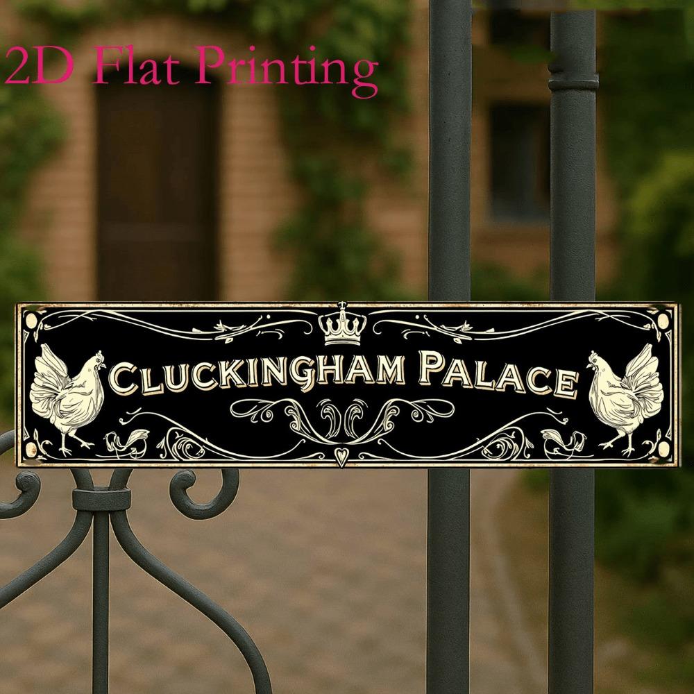 Винтажная металлическая табличка Дворцовый курятник Cluckingham Palace Забавный декор для фермерского дома 4x16 дюймов Рустикальное алюминиевое настенное искусство для сада