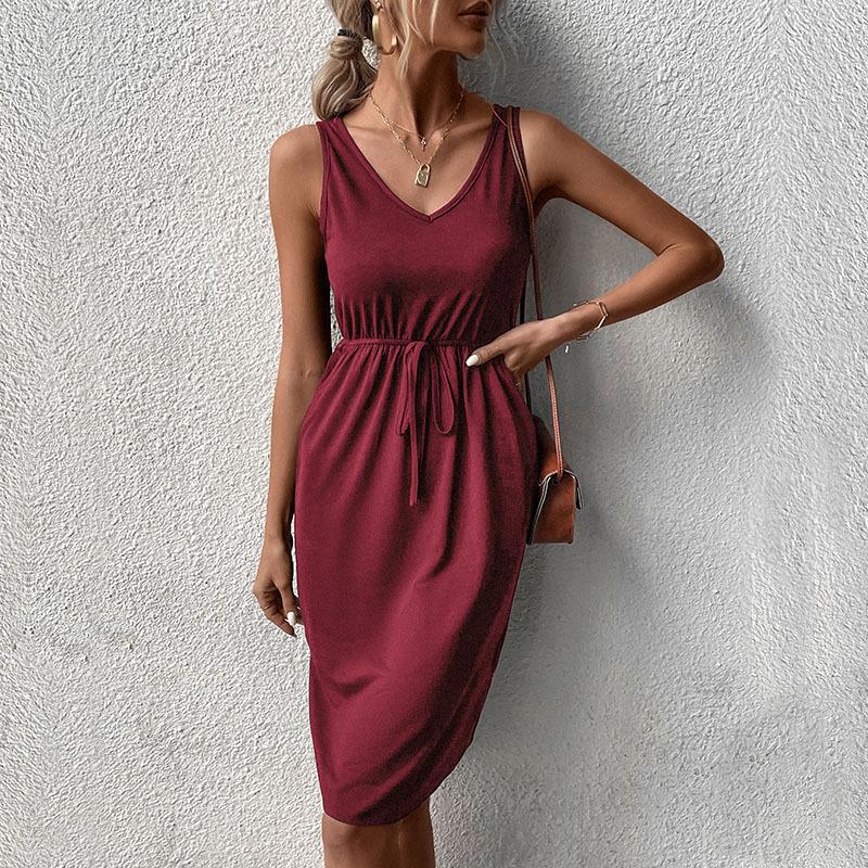 Лето 2025 года, новое модное женское повседневное однотонное платье без рукавов