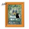 Decorative Fridge Magnets Oil Painting Cat Refrigerator Magnet, Wooden Frame Black Pattern Magnet Decor Theme Retro Rectangle Magnetic Decoration Home