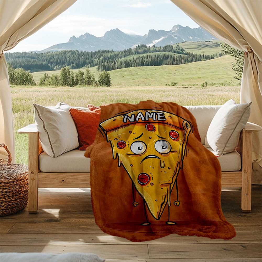 Pizza Slice With Sad Face And Pepperoni Toppings Flannel Outdoor Blanket Gift Blanket Comfortable And Soft Lightweight And Portable Suitable For All