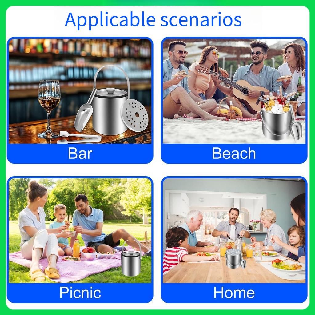 2L Large Capacity Stainless Steel Ice Cube Bucket Double Wall Insulated Ice Bucket Ice Bucket Container