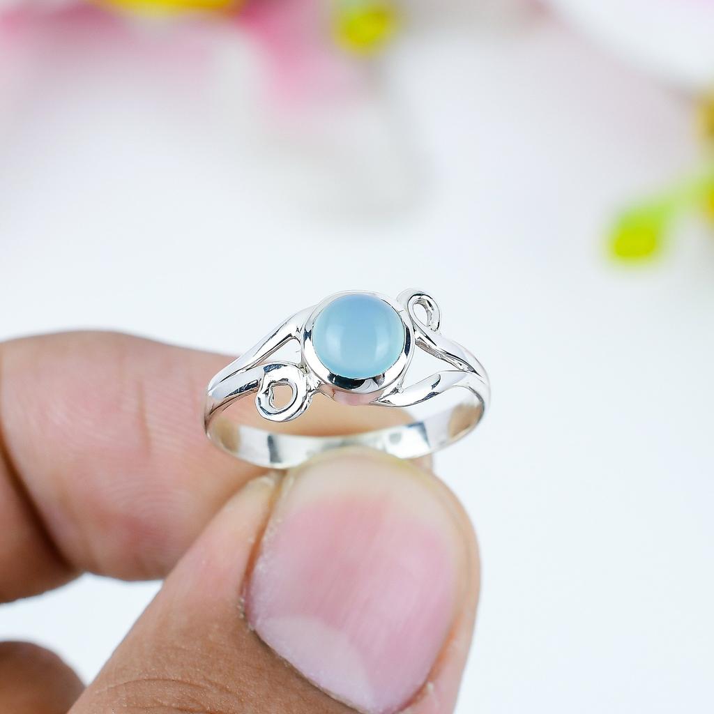 Natural Chalcedony Gemstone 925 Solid Sterling Silver Jewelry Ring Size 11 N7W75