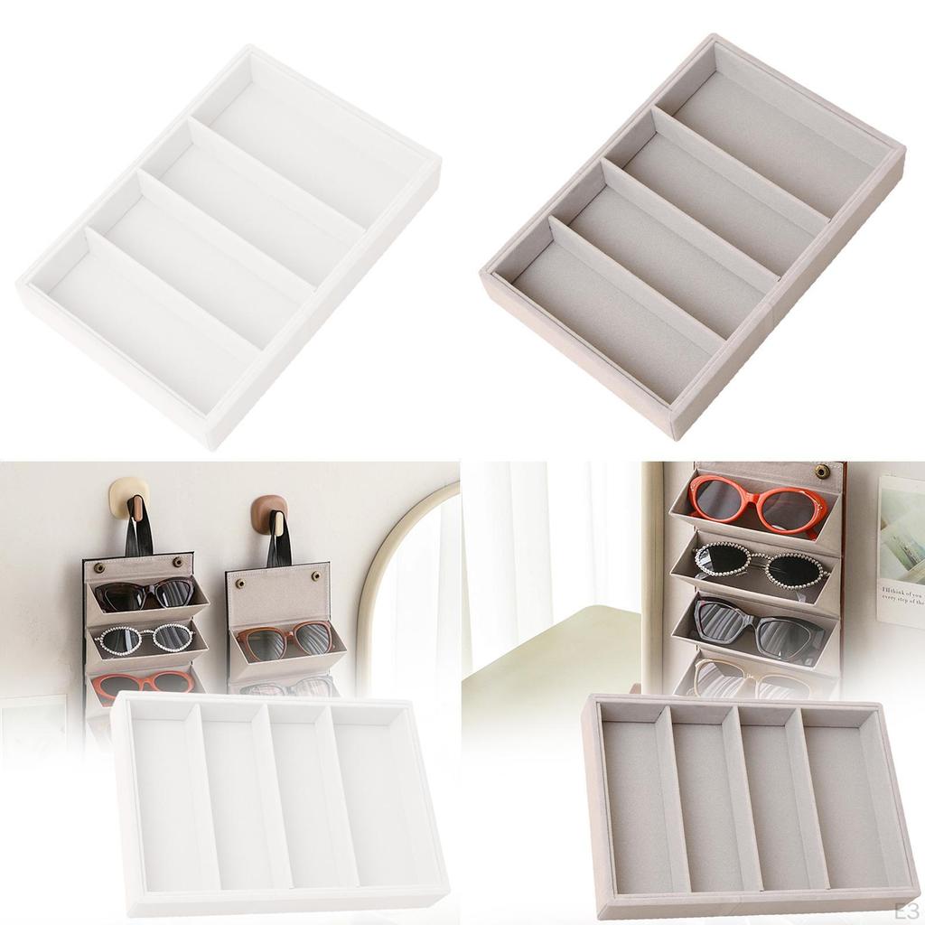 Sunglasses Organizer Tray 4 Grids Eyeglasses Storage Box for Men Women Space Saving Trendy Glasses