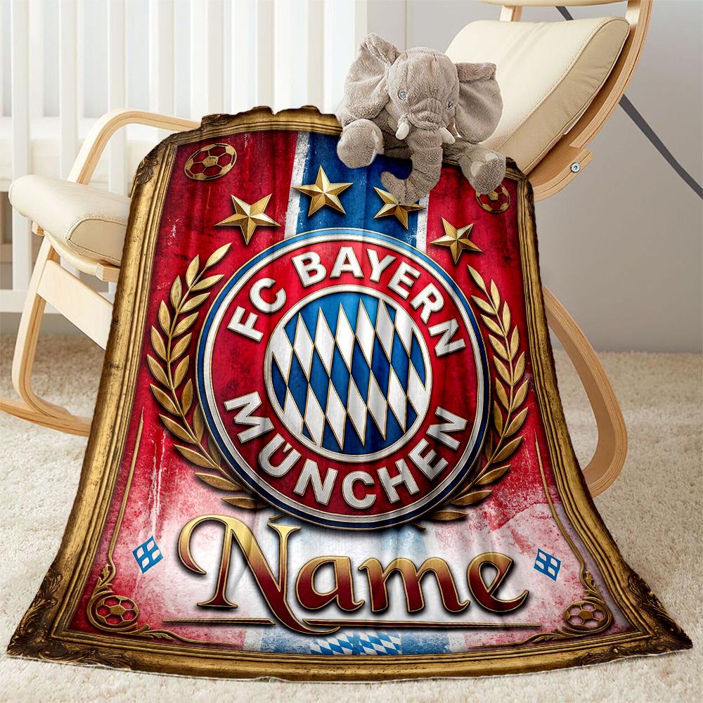 Bayern Munich Soccer Poster Personalized Name Blanket Throw Customizable Blanket Ultra-Soft Throw For Nap Chair Sofa Office Chair