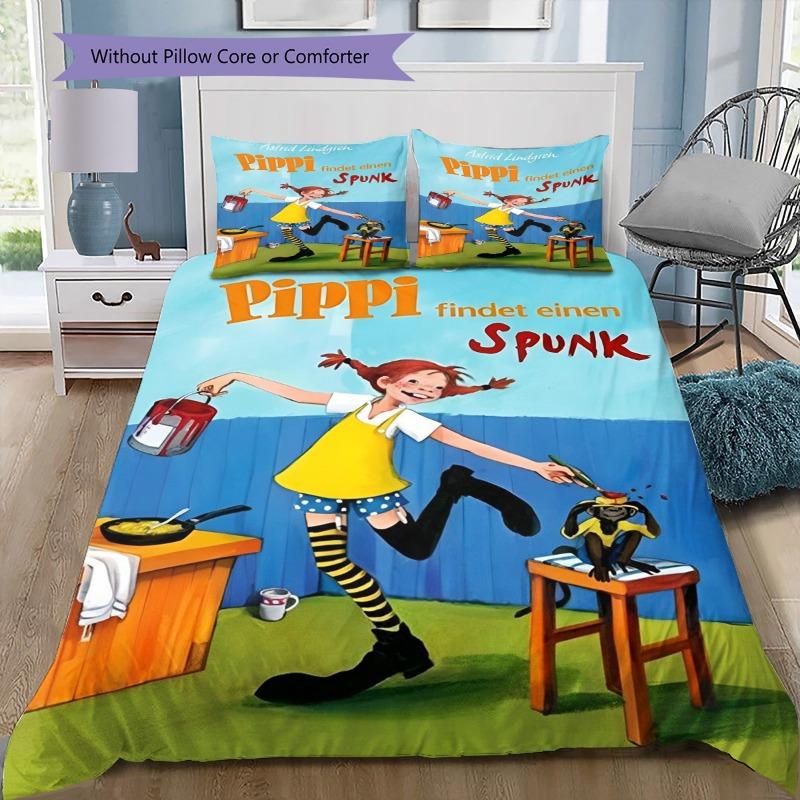 Pippi Longstocking Bedding Set 3 Pieces Duvet Cover and Pillowcases, Kids Bedroom Decor Soft Bed Linen, No Comforter